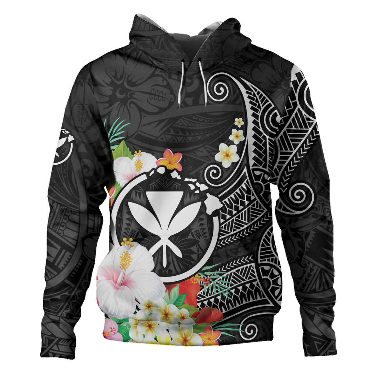 Hawaii Hoodie Custom Polynesian Curve Pattern Design With Tropical Floral Collection