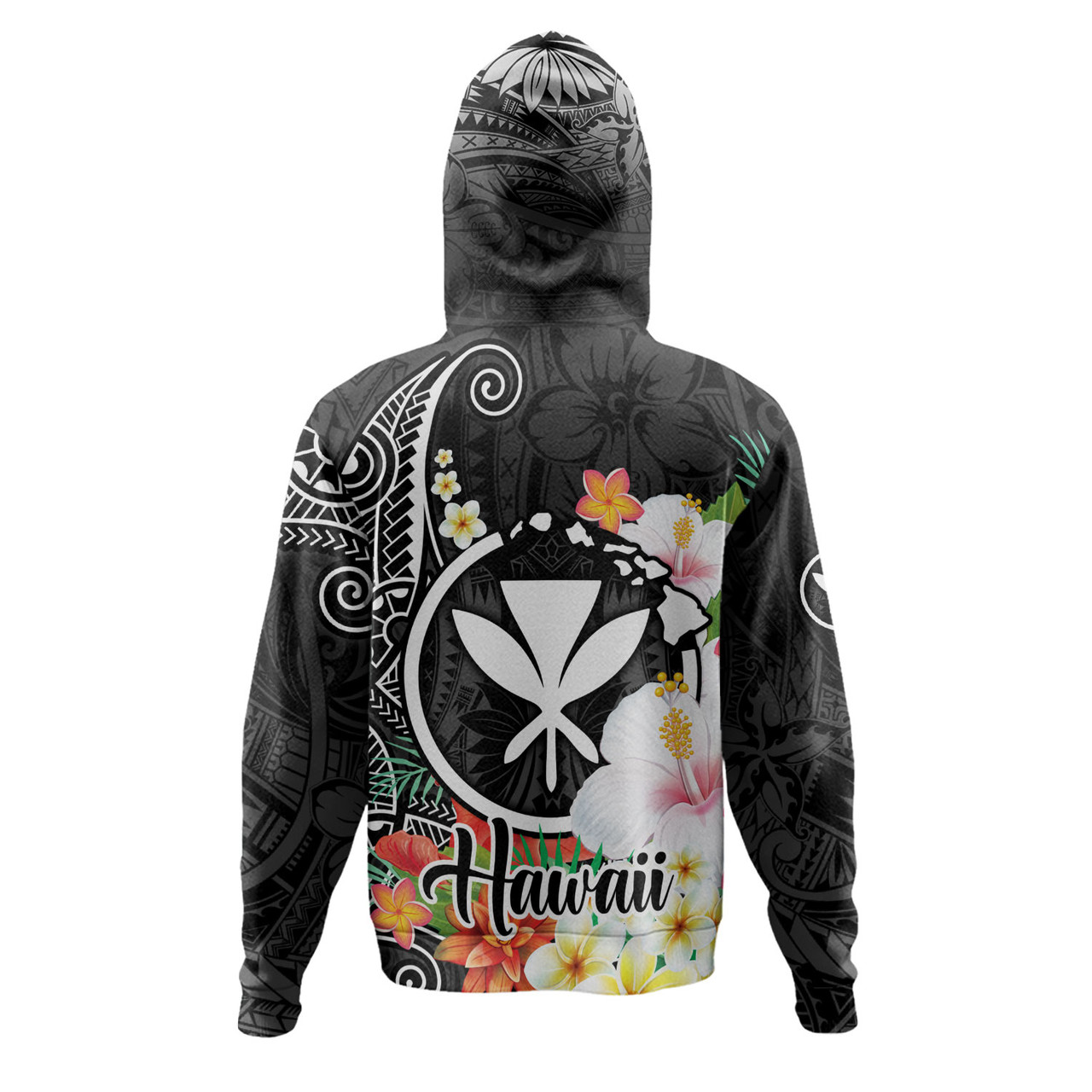 Hawaii Hoodie Custom Polynesian Curve Pattern Design With Tropical Floral Collection