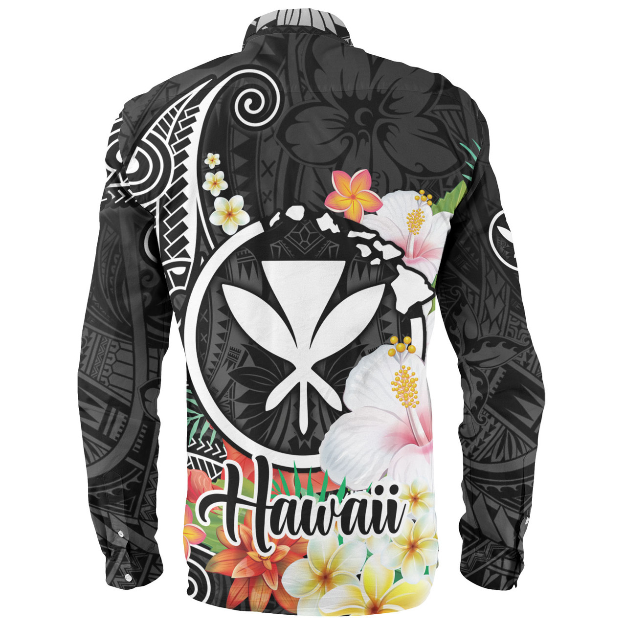 Hawaii Long Sleeve Shirt Custom Polynesian Curve Pattern Design With Tropical Floral Collection
