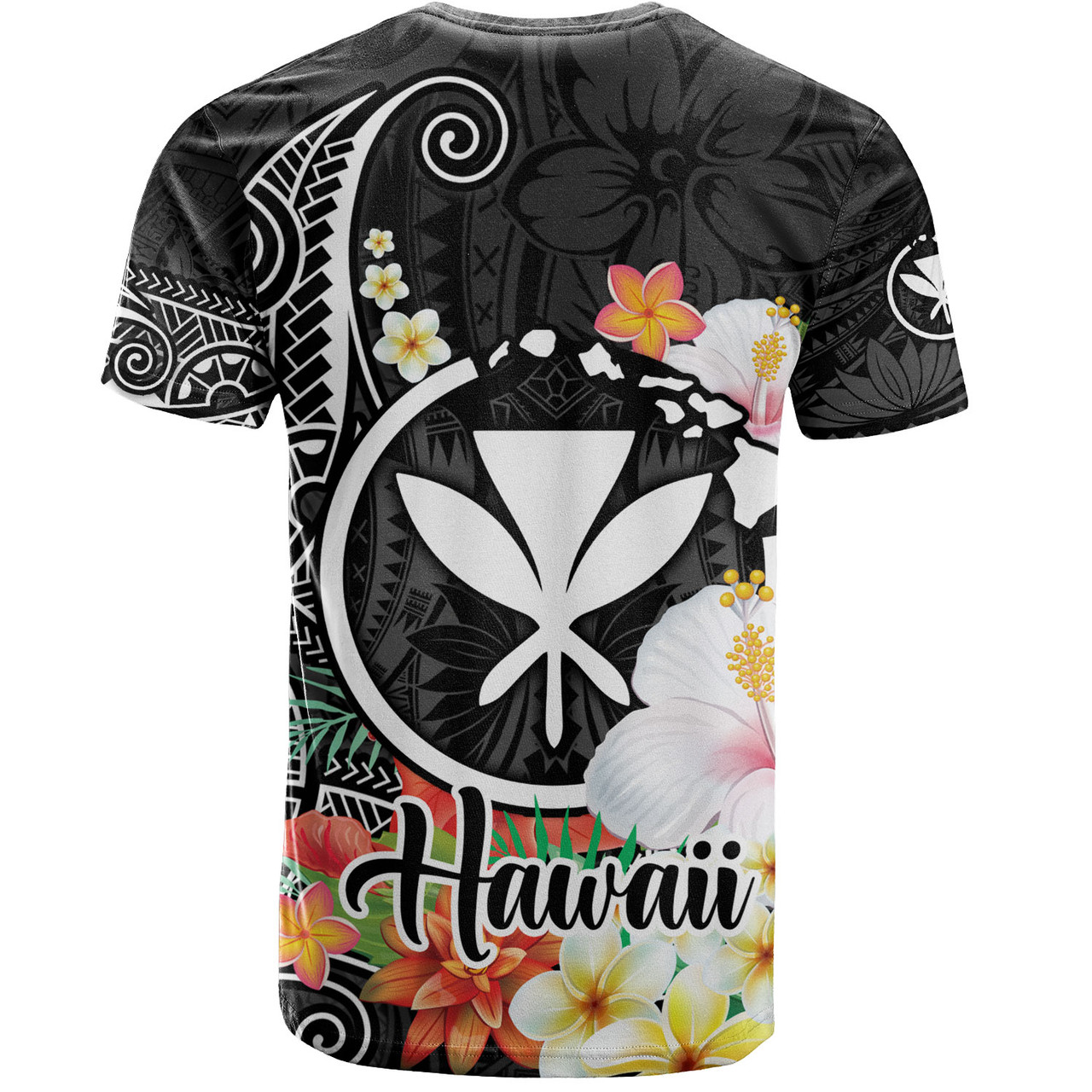 Hawaii T-Shirt Custom Polynesian Curve Pattern Design With Tropical Floral Collection