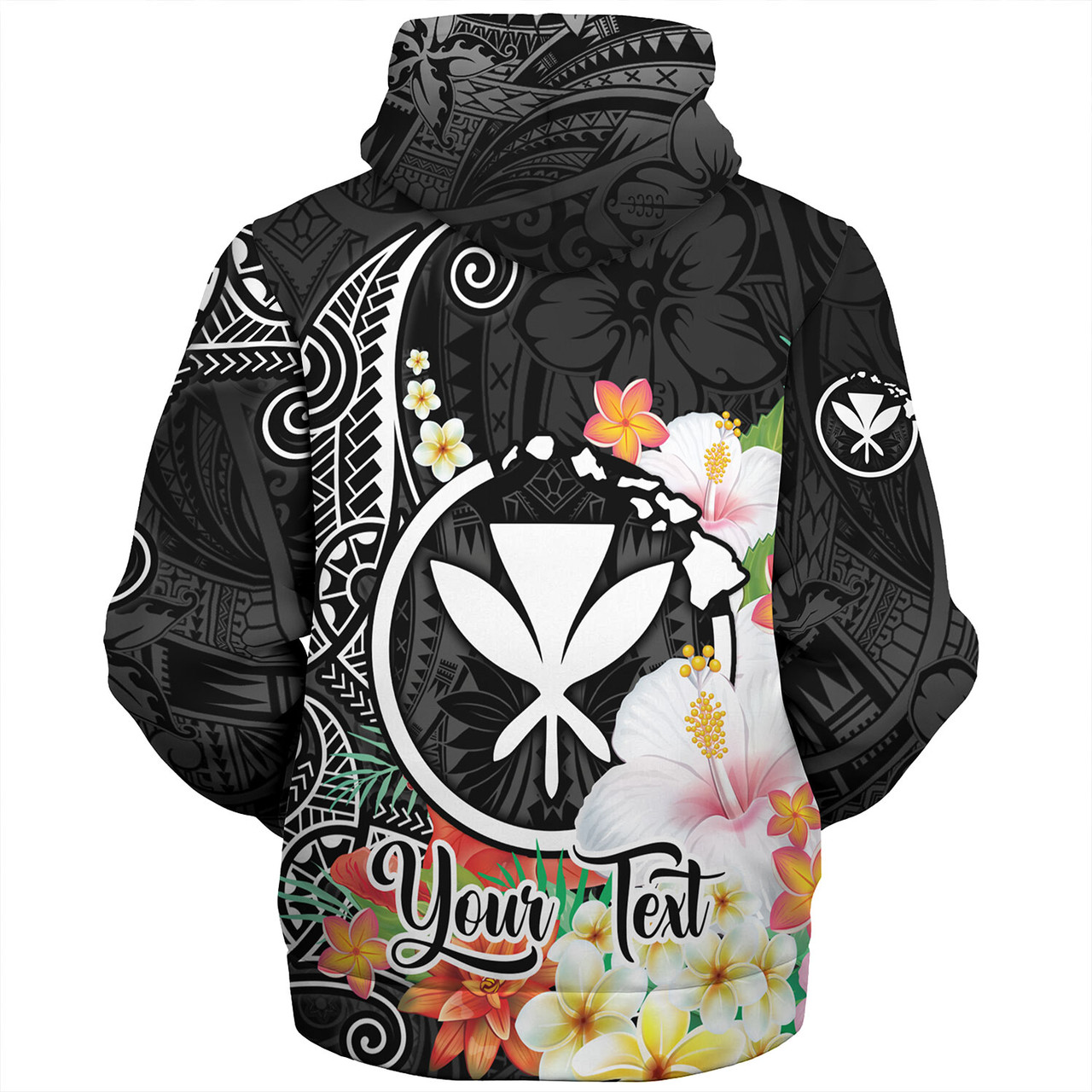 Hawaii Sherpa Hoodie Custom Polynesian Curve Pattern Design With Tropical Floral Collection