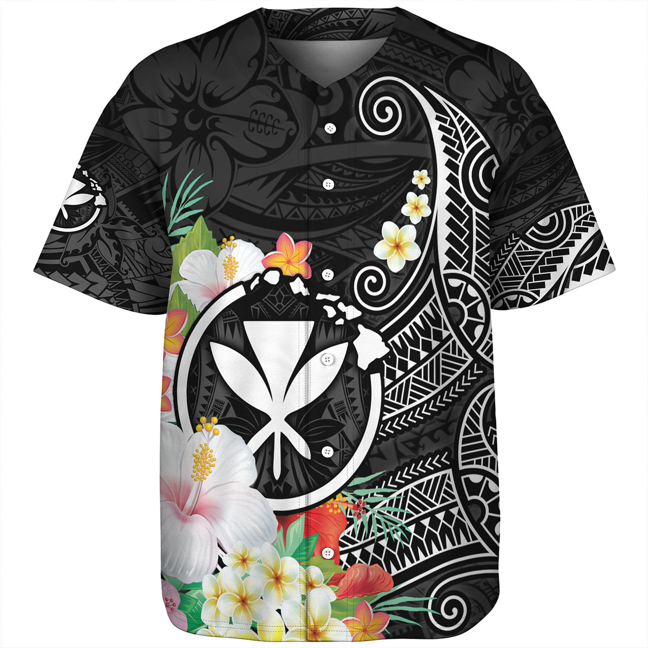 Hawaii Baseball Shirt Custom Polynesian Curve Pattern Design With Tropical Floral Collection
