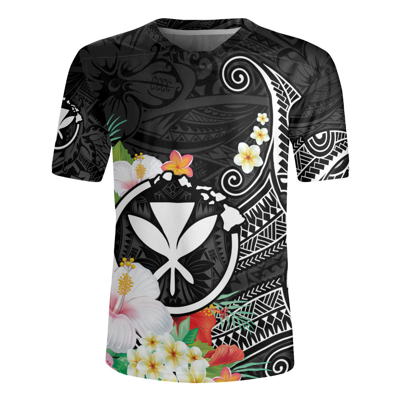 Hawaii Rugby Jersey Custom Polynesian Curve Pattern Design With Tropical Floral Collection