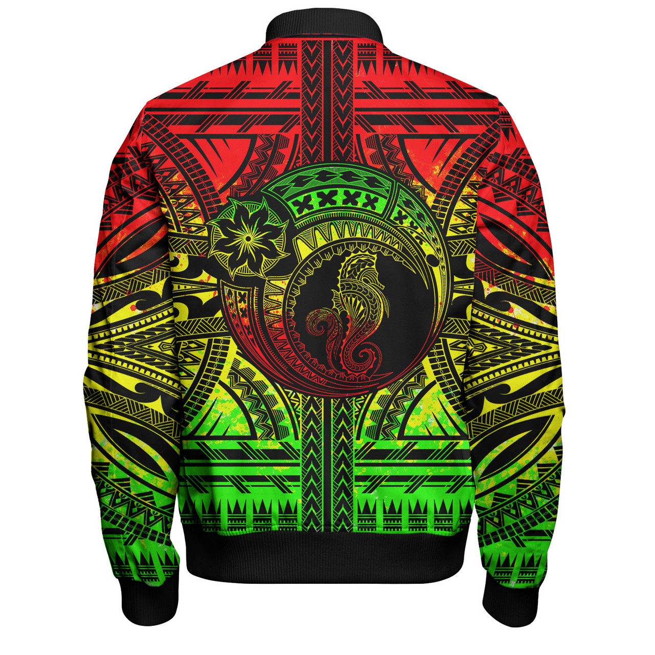 Hawaii Bomber Jacket Custom Seahorse Polynesian Tattoo Reggae