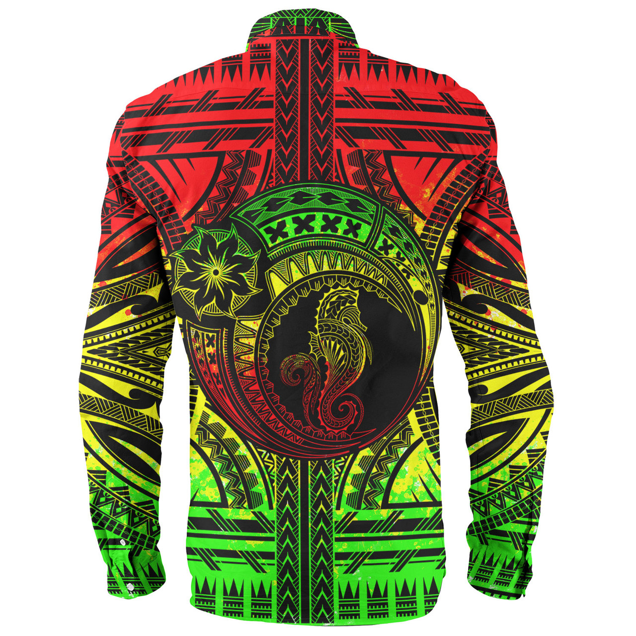 Hawaii Long Sleeve Shirt Custom Seahorse Polynesian Tattoo Reggae