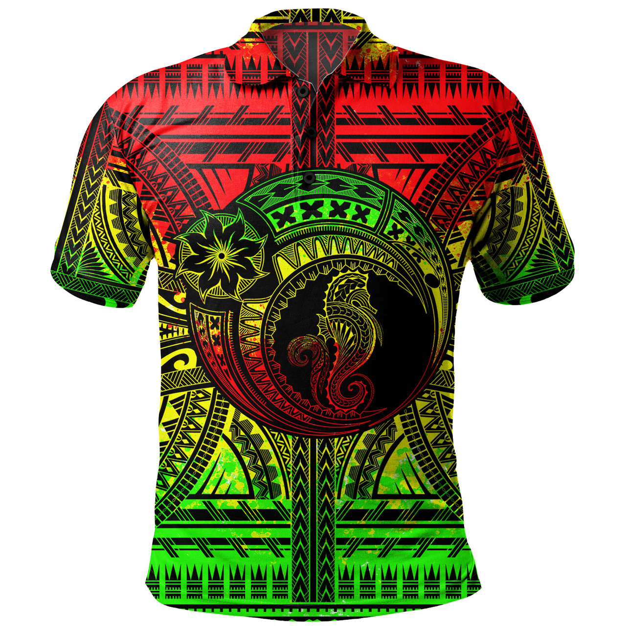 Hawaii Polo Shirt Custom Seahorse Polynesian Tattoo Reggae