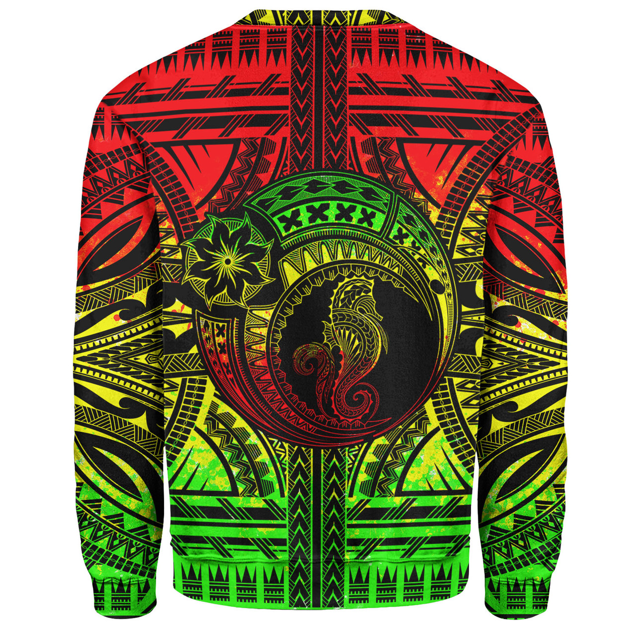 Hawaii Sweatshirt Custom Seahorse Polynesian Tattoo Reggae