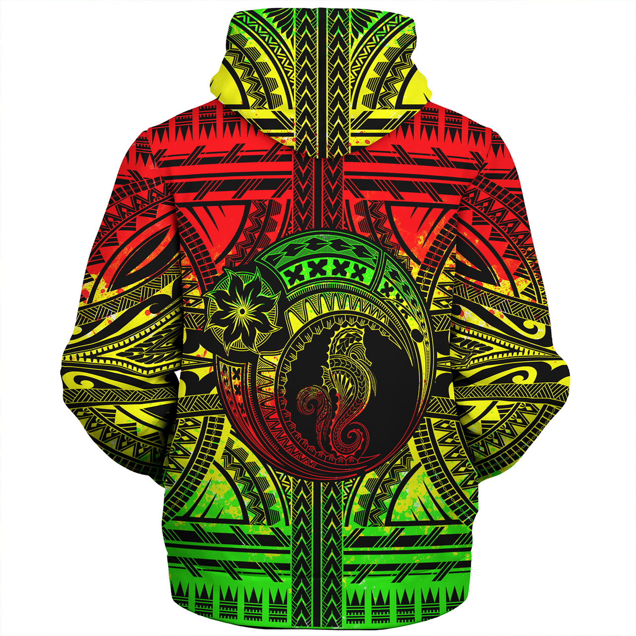 Hawaii Sherpa Hoodie Custom Seahorse Polynesian Tattoo Reggae