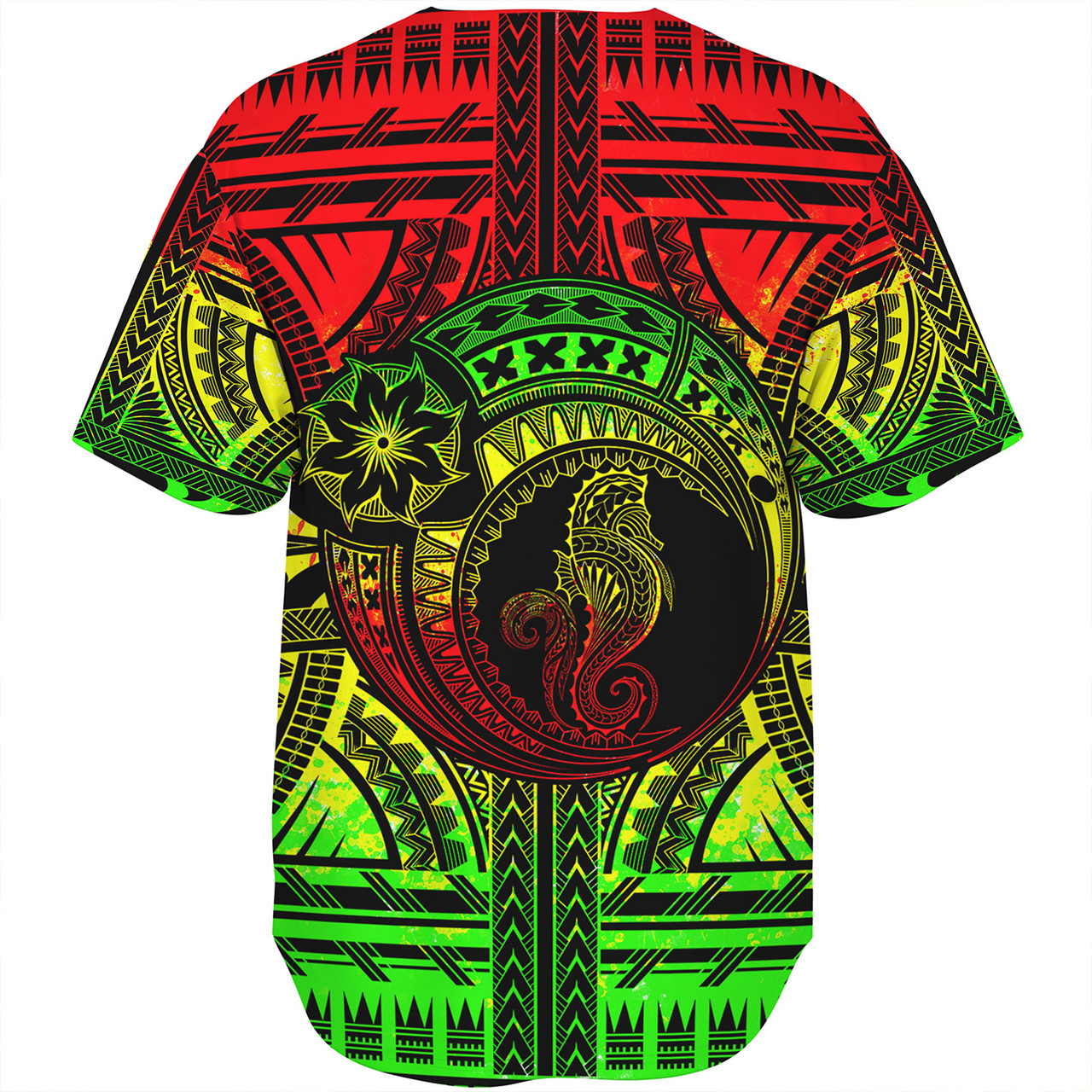 Hawaii Baseball Shirt Custom Seahorse Polynesian Tattoo Reggae