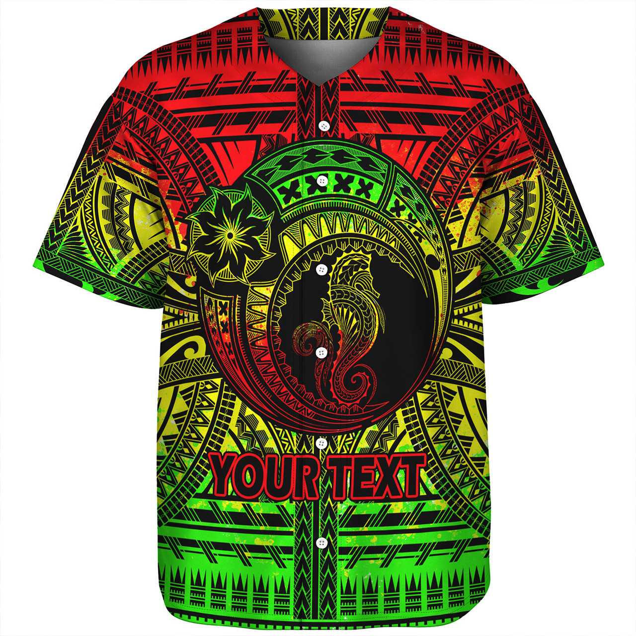 Hawaii Baseball Shirt Custom Seahorse Polynesian Tattoo Reggae