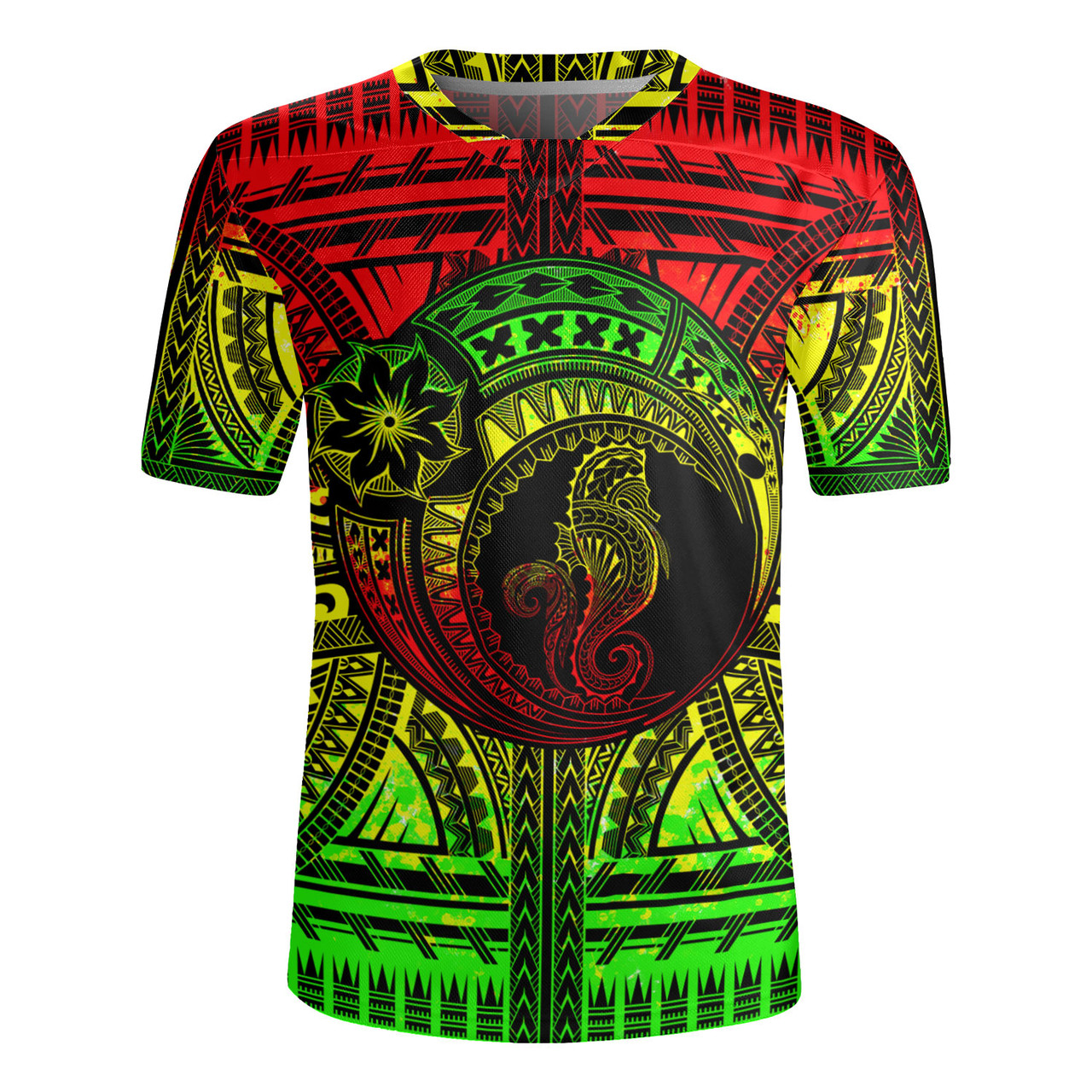 Hawaii Rugby Jersey Custom Seahorse Polynesian Tattoo Reggae