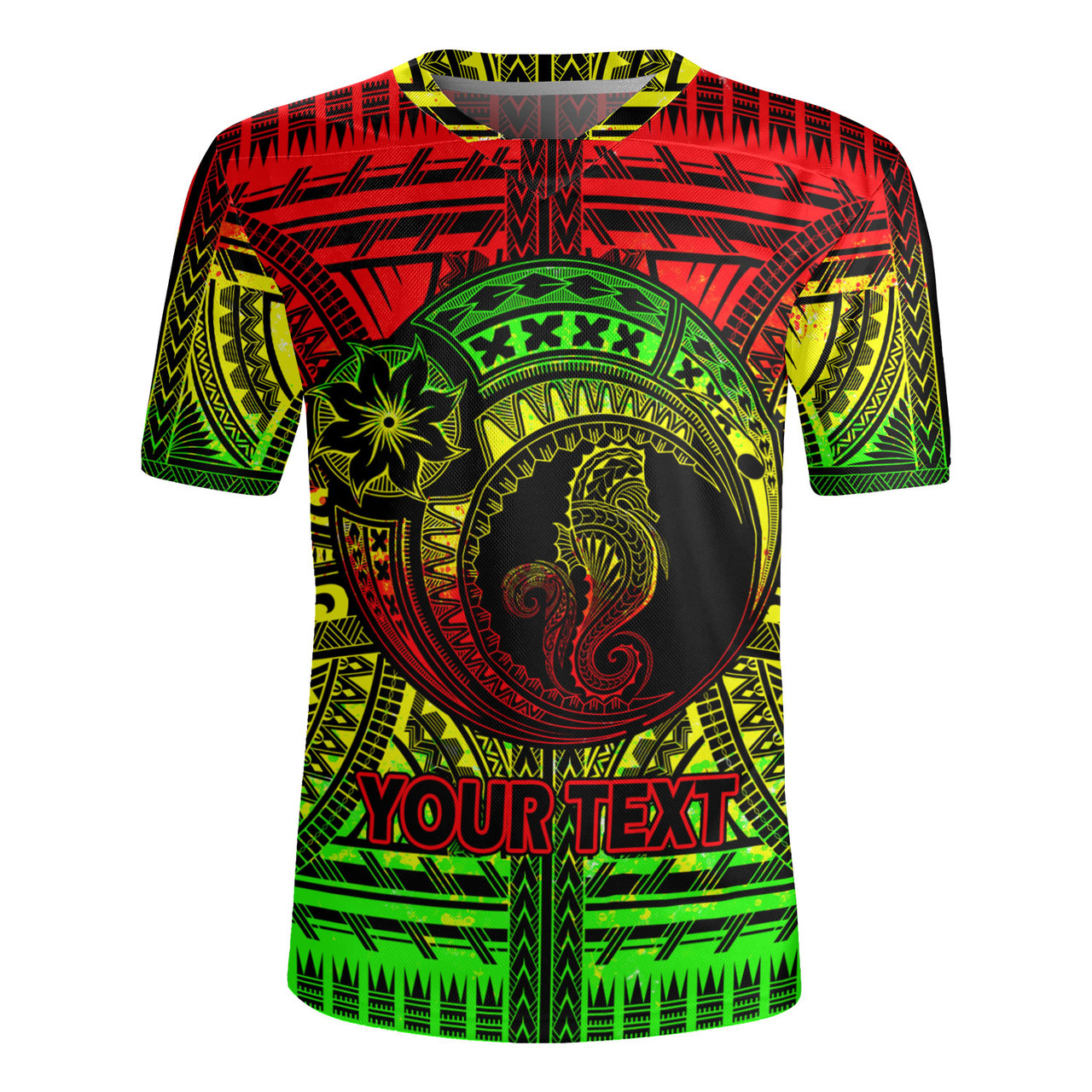 Hawaii Rugby Jersey Custom Seahorse Polynesian Tattoo Reggae