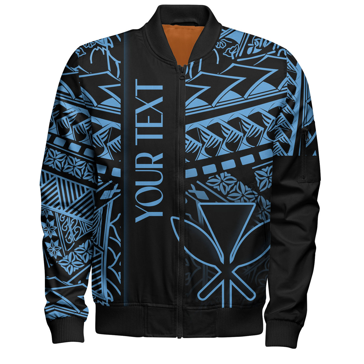 Hawaii Bomber Jacket Custom Kanaka Maoli Hawaiian Blue Tribal Pattern