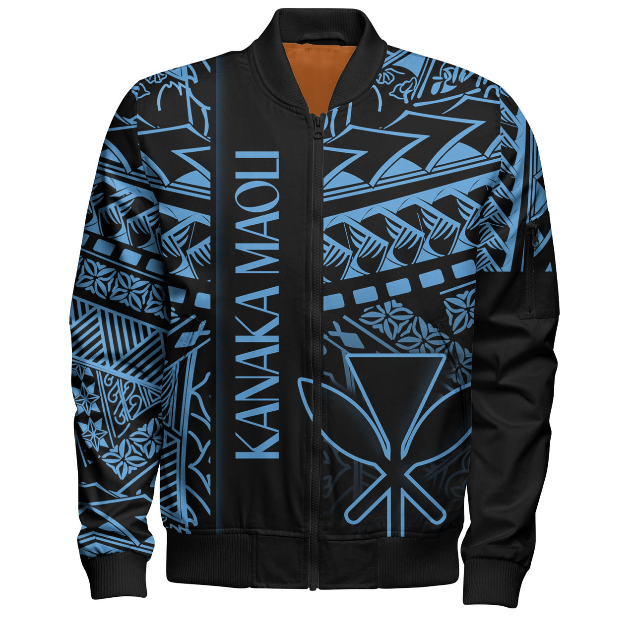 Hawaii Bomber Jacket Custom Kanaka Maoli Hawaiian Blue Tribal Pattern