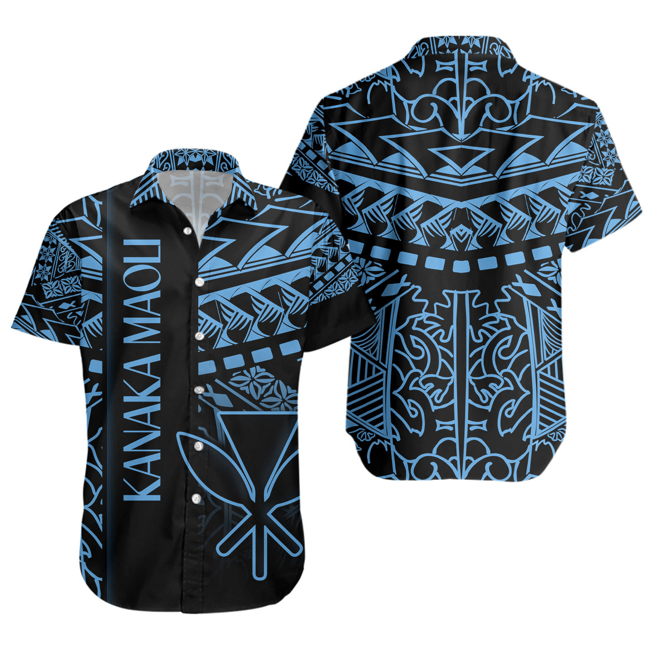 Hawaii Short Sleeve Shirt Custom Kanaka Maoli Hawaiian Blue Tribal Pattern