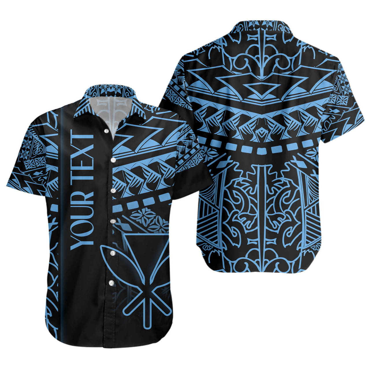 Hawaii Short Sleeve Shirt Custom Kanaka Maoli Hawaiian Blue Tribal Pattern