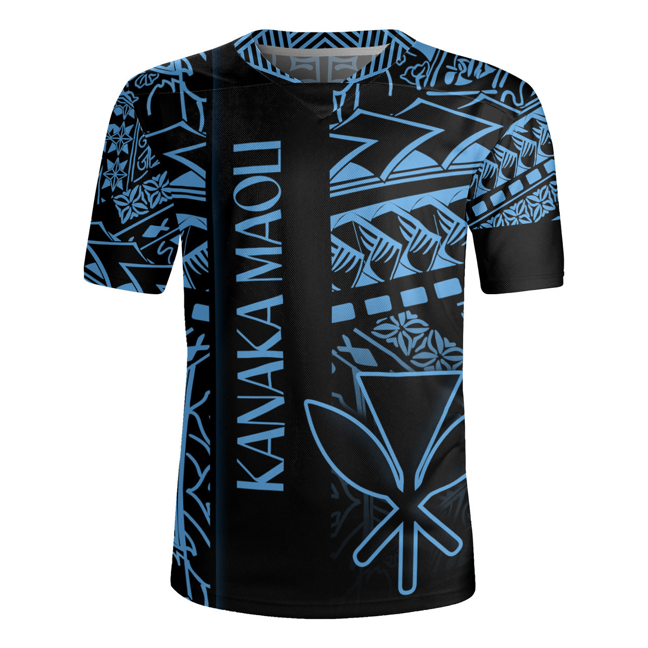 Hawaii Rugby Jersey Custom Kanaka Maoli Hawaiian Blue Tribal Pattern