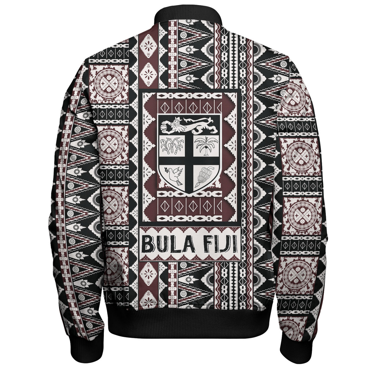 Fiji Bomber Jacket Bula Fiji Masi Motif Brown Color Design