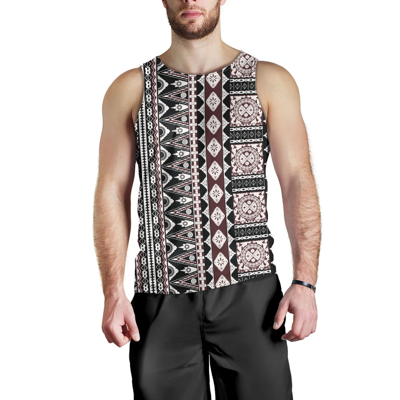 Fiji Tank Top Bula Fiji Masi Motif Brown Color Design