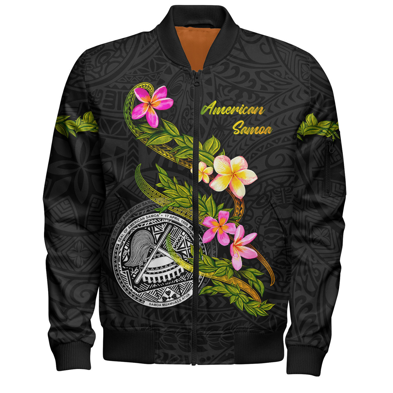 American Samoa Bomber Jacket Custom Plumeria Tribal