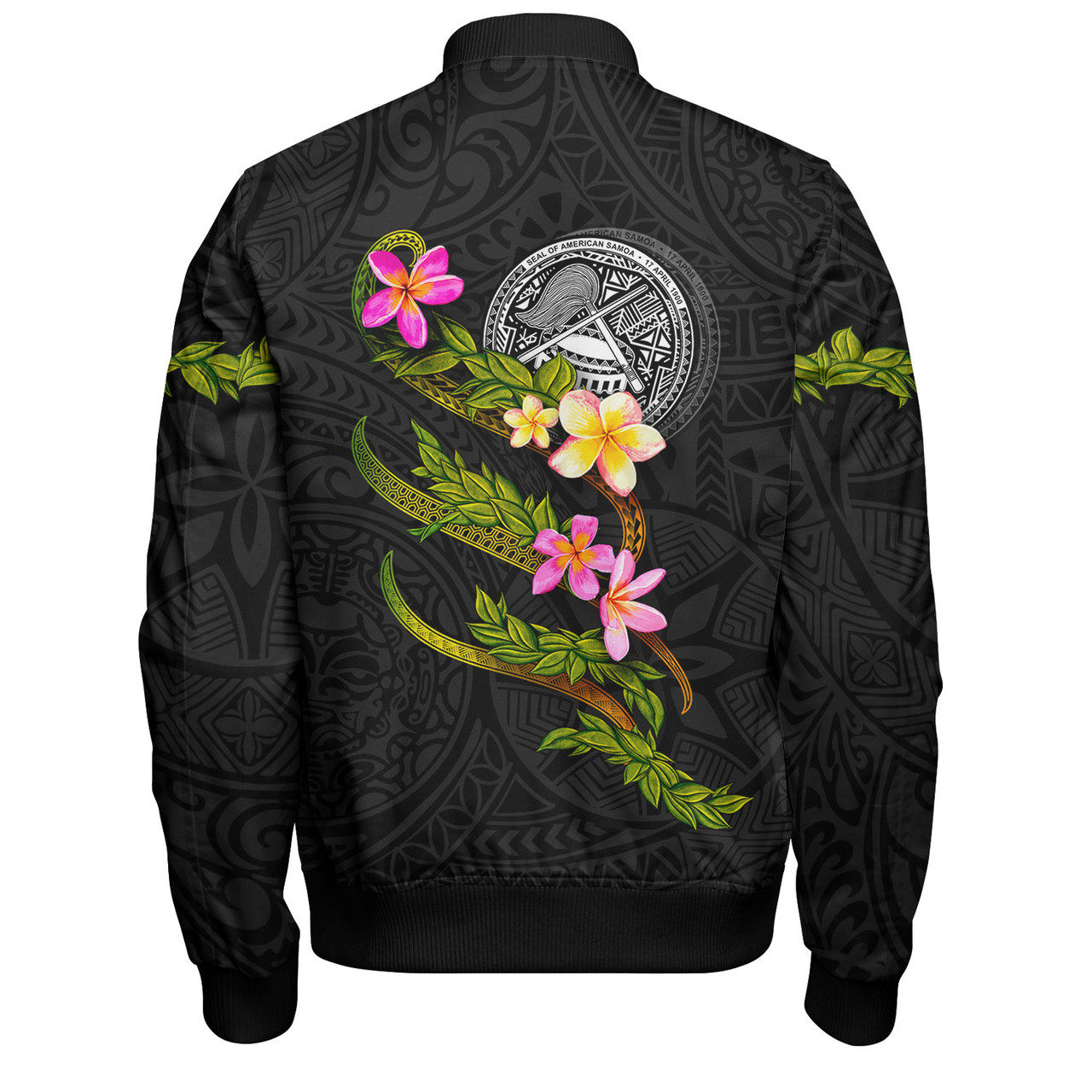 American Samoa Bomber Jacket Custom Plumeria Tribal