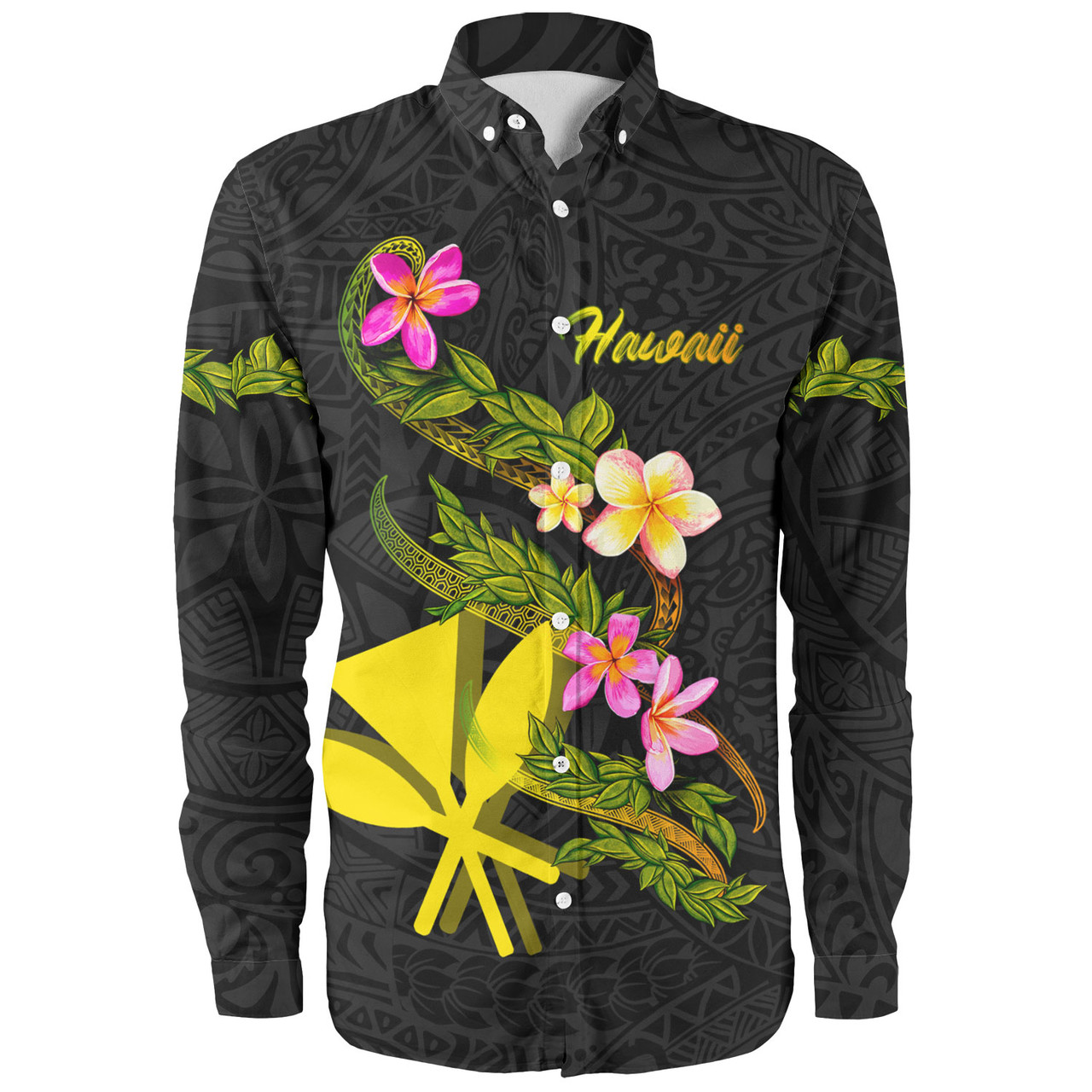 Hawaii Long Sleeve Shirt Custom Plumeria Tribal