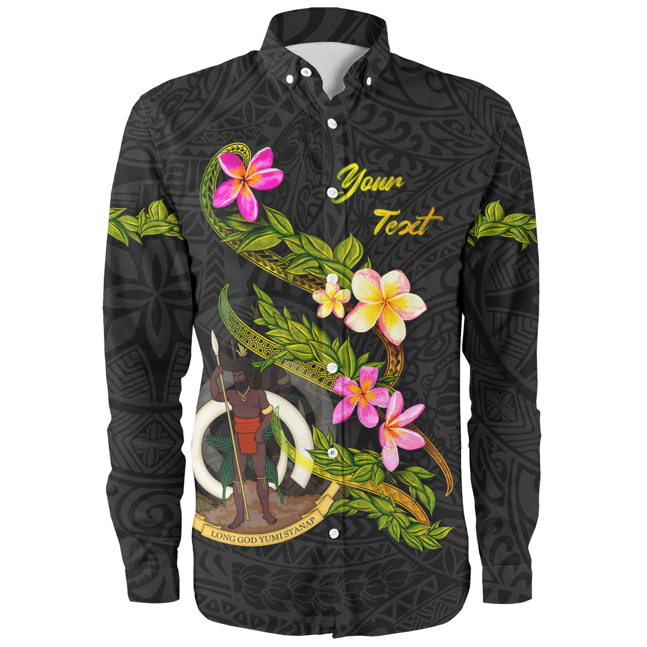 Vanuatu Long Sleeve Shirt Custom Plumeria Tribal