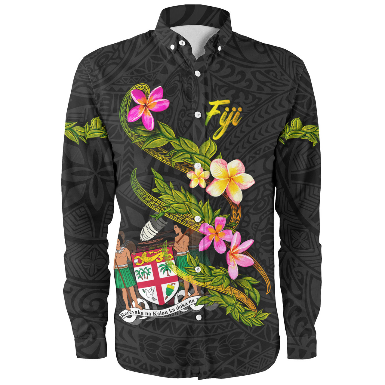 Fiji Long Sleeve Shirt Custom Plumeria Tribal