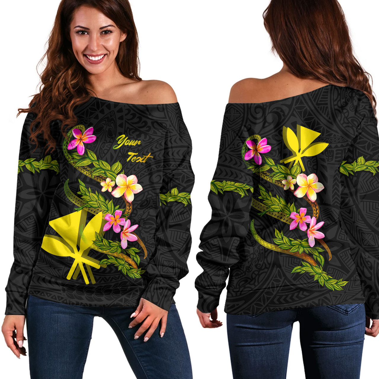 Hawaii Off Shoulder Sweatshirt Custom Plumeria Tribal