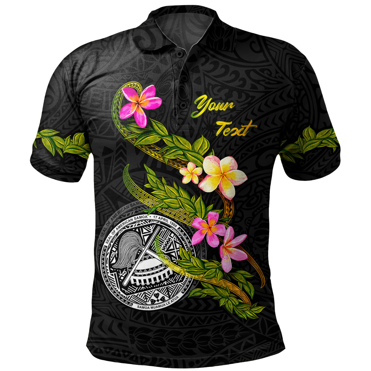 American Samoa Polo Shirt Custom Plumeria Tribal