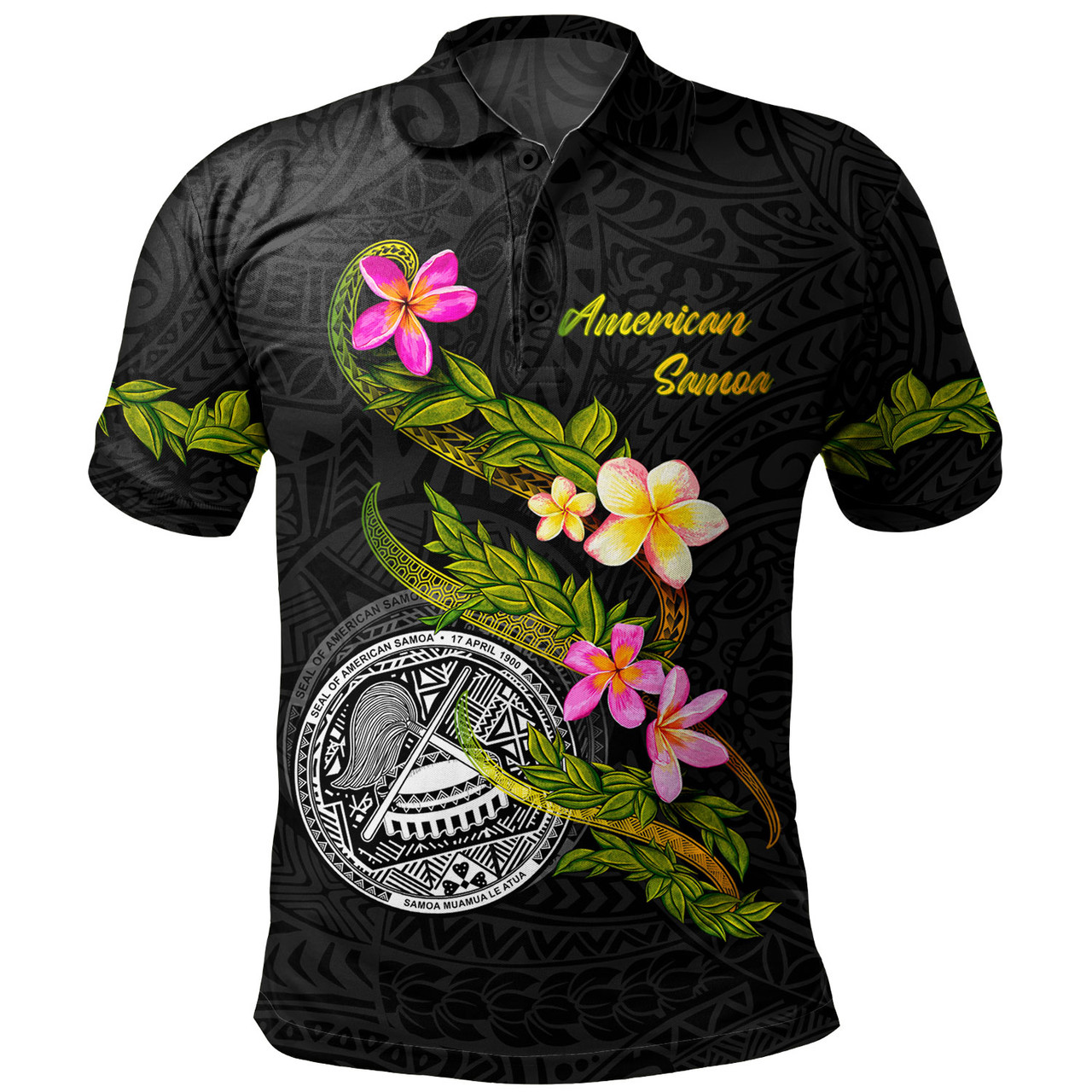 American Samoa Polo Shirt Custom Plumeria Tribal