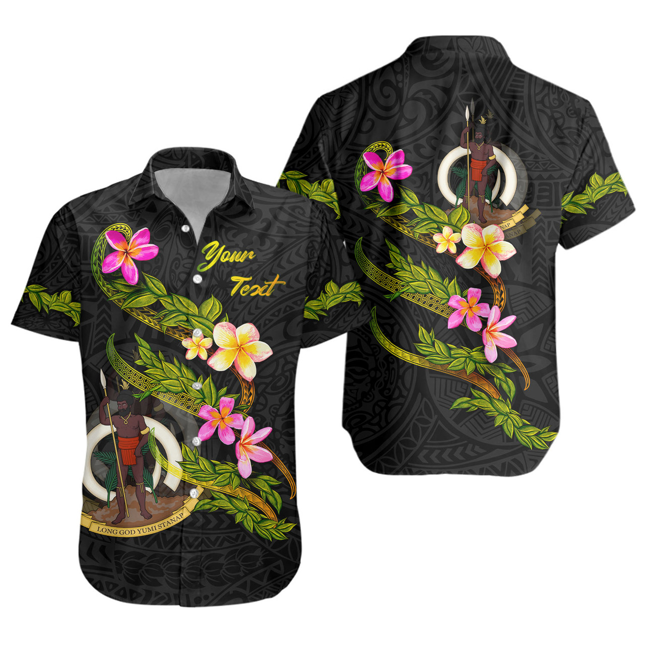 Vanuatu Short Sleeve Shirt Custom Plumeria Tribal