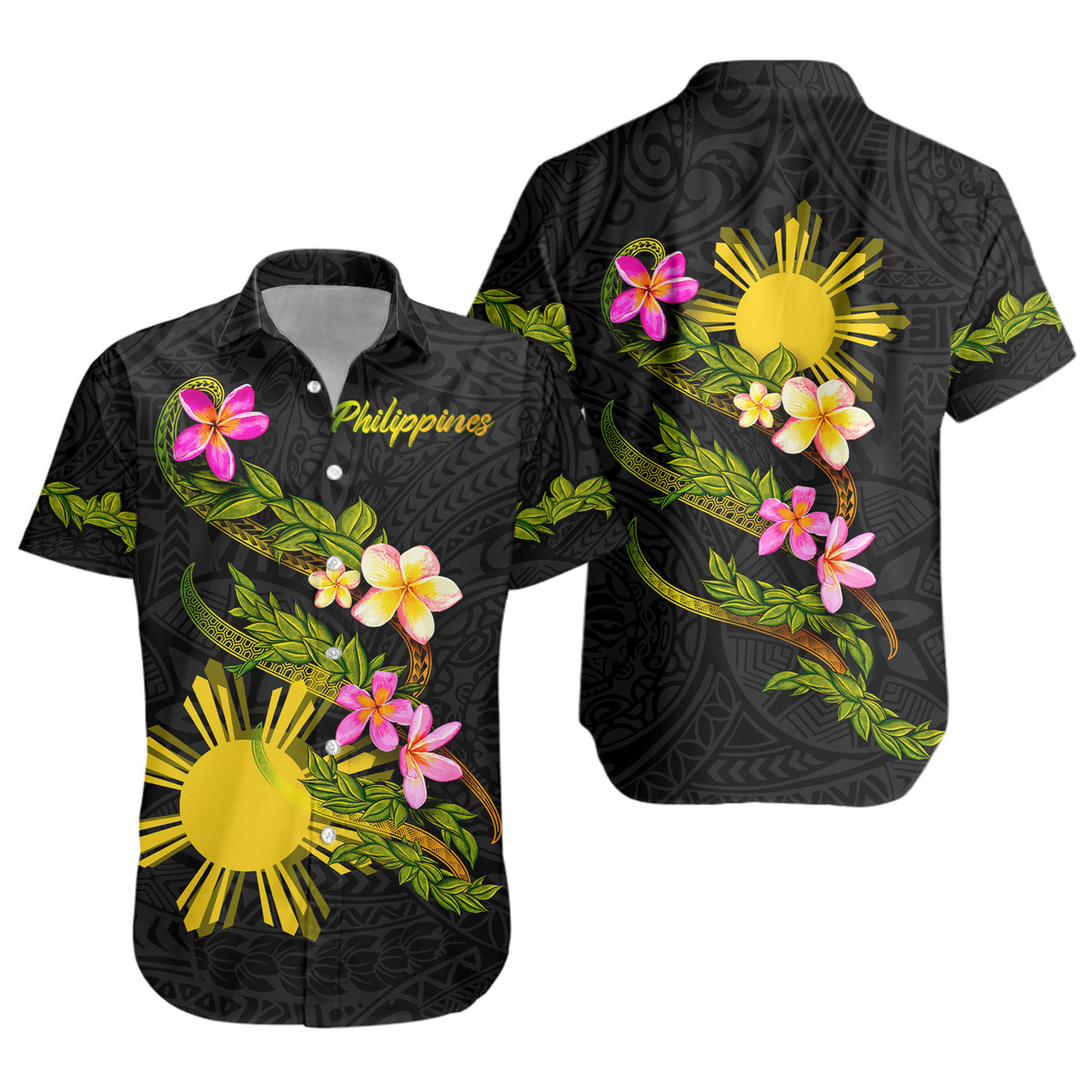 Philippines Filipinos Short Sleeve Shirt Custom Plumeria Tribal