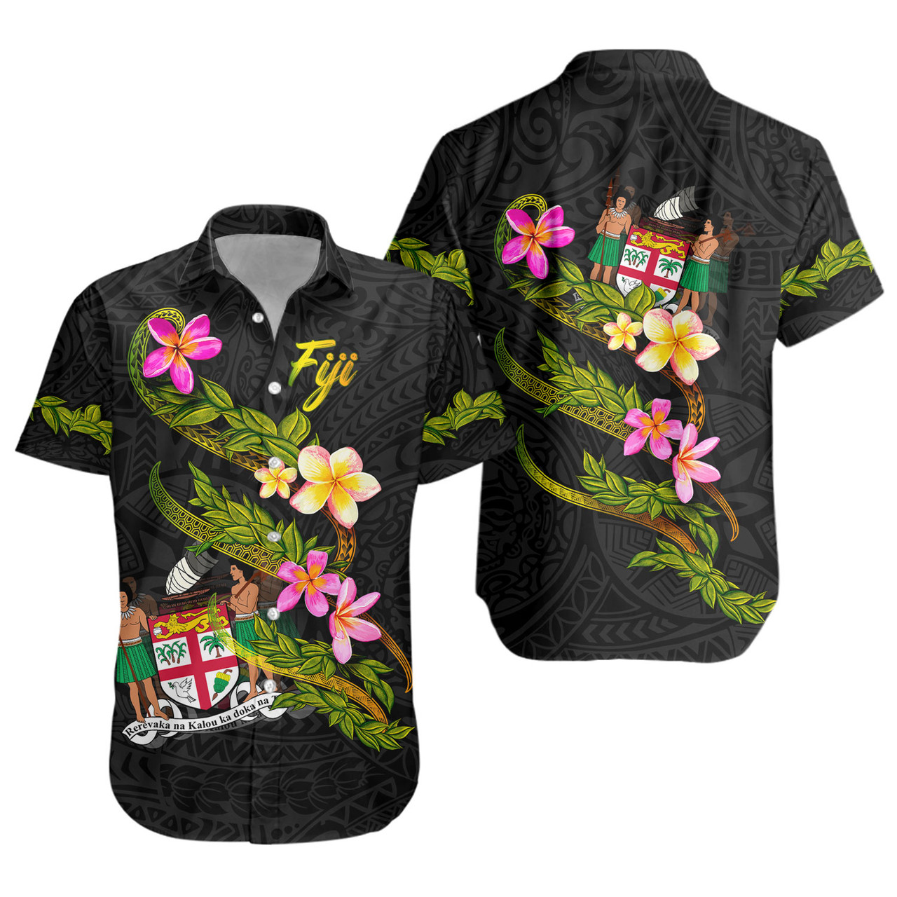 Fiji Short Sleeve Shirt Custom Plumeria Tribal