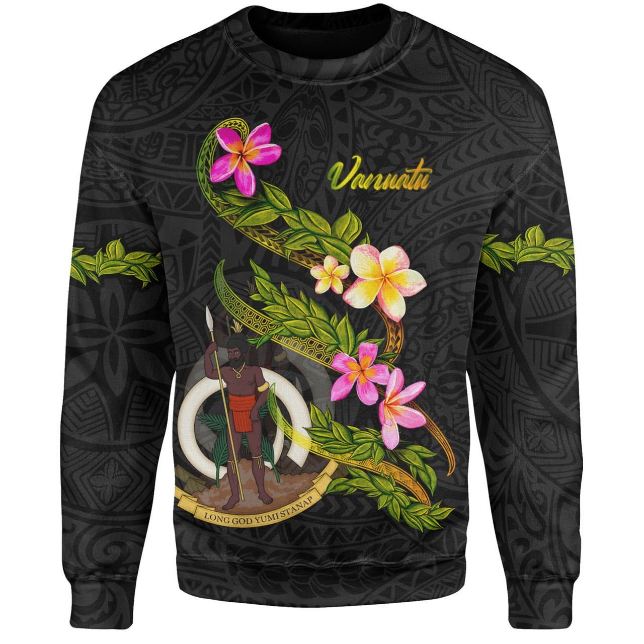 Vanuatu Sweatshirt Custom Plumeria Tribal
