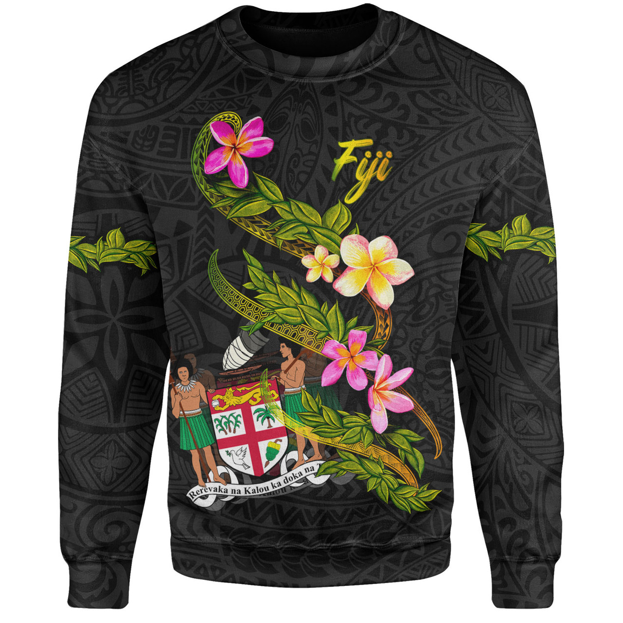 Fiji Sweatshirt Custom Plumeria Tribal