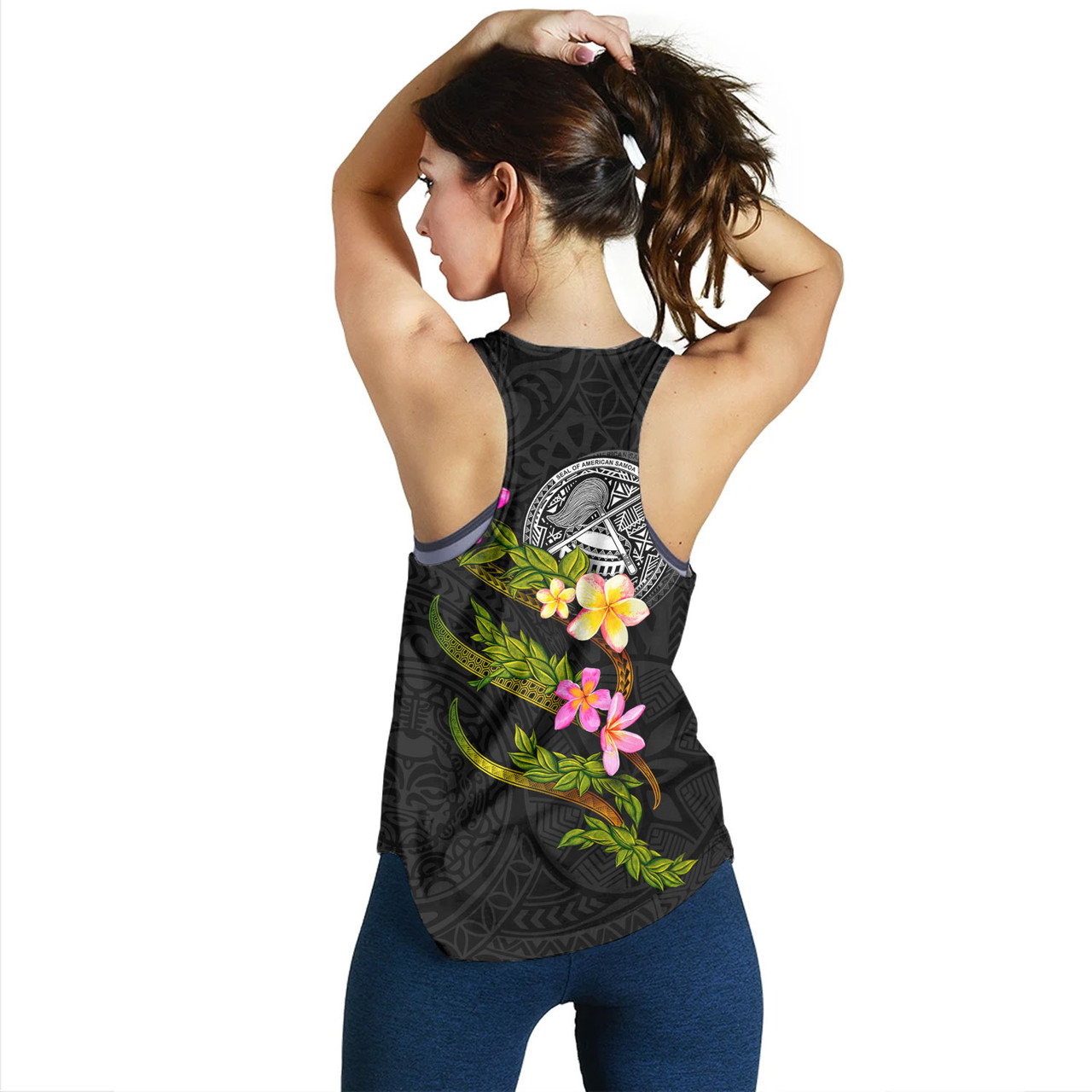 American Samoa Women Tank Custom Plumeria Tribal