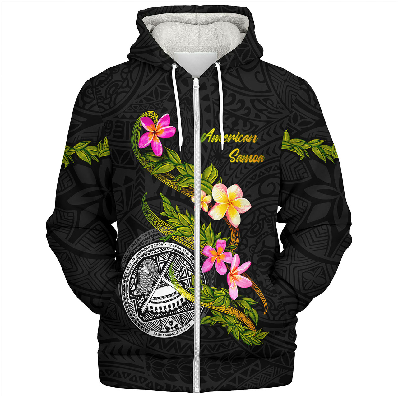 American Samoa Sherpa Hoodie Custom Plumeria Tribal