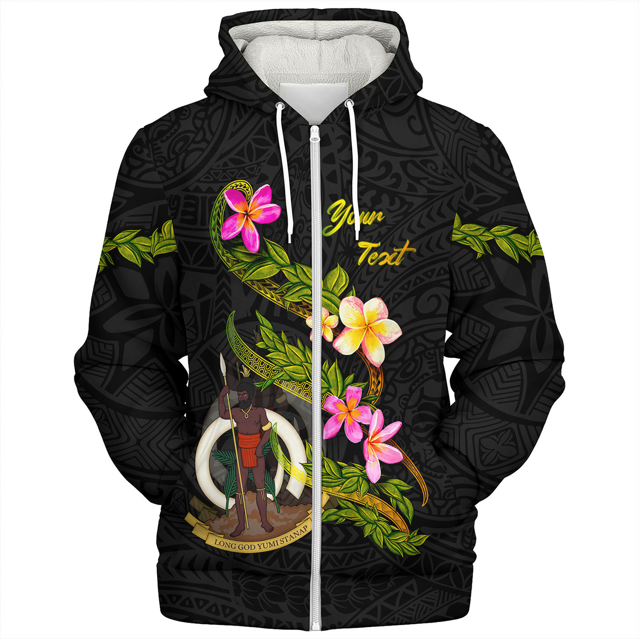 Vanuatu Sherpa Hoodie Custom Plumeria Tribal