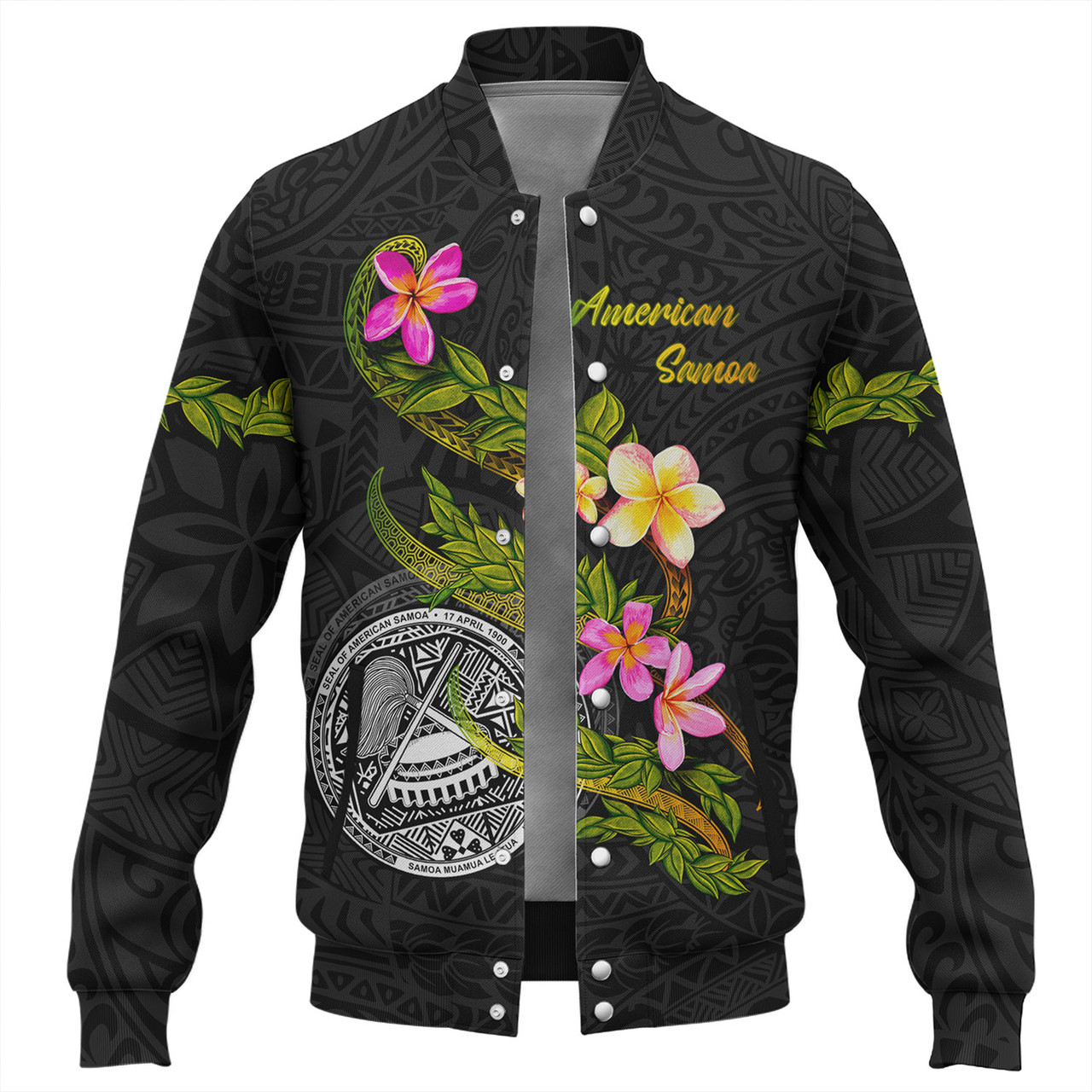 American Samoa Baseball Jacket Custom Plumeria Tribal