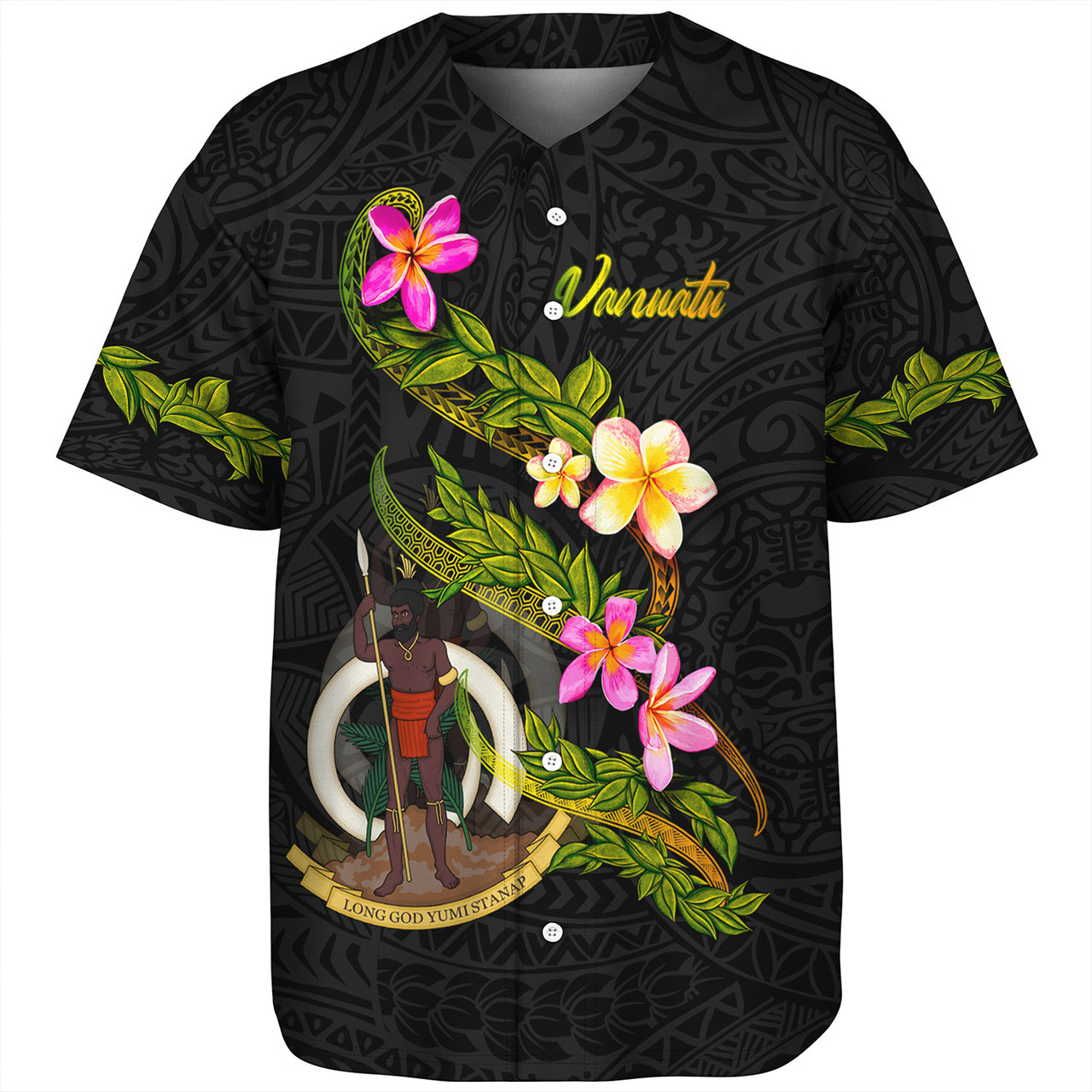 Vanuatu Baseball Shirt Custom Plumeria Tribal