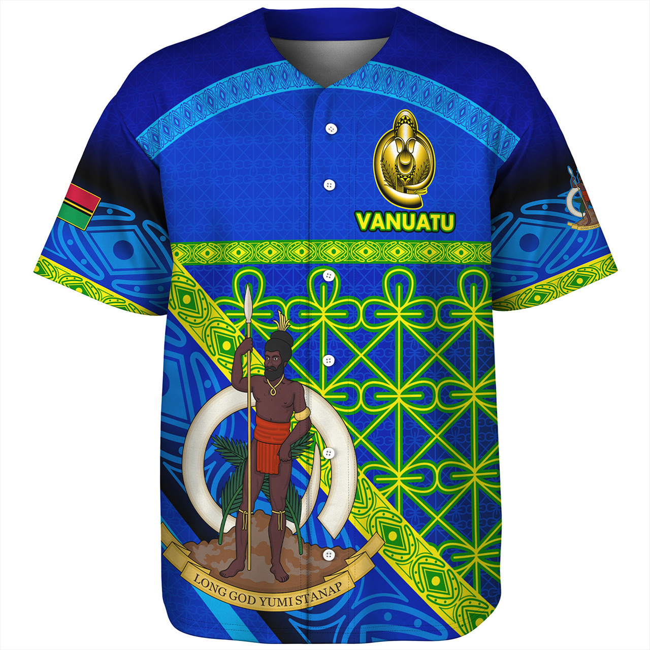 Vanuatu Baseball Shirt  Coat Of Arms Mutis En Atan Vanuatu Cultural