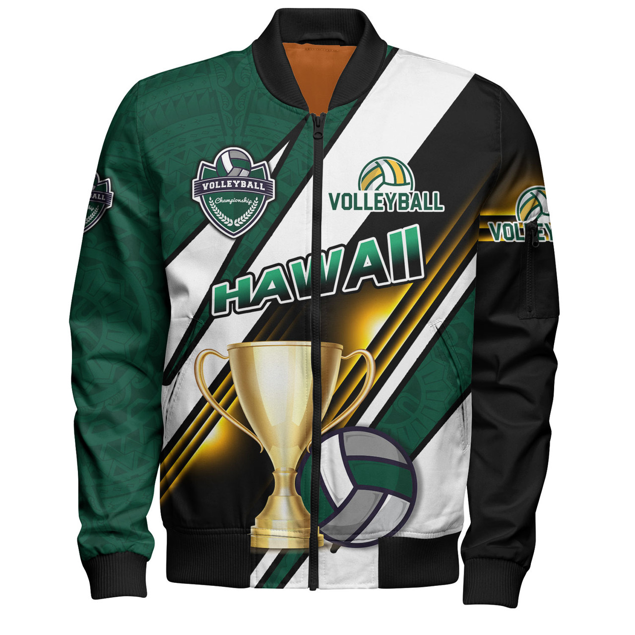 Hawaii Bomber Jacket Custom Volleyball Cup Championship Hawaii Polynesian Patterns