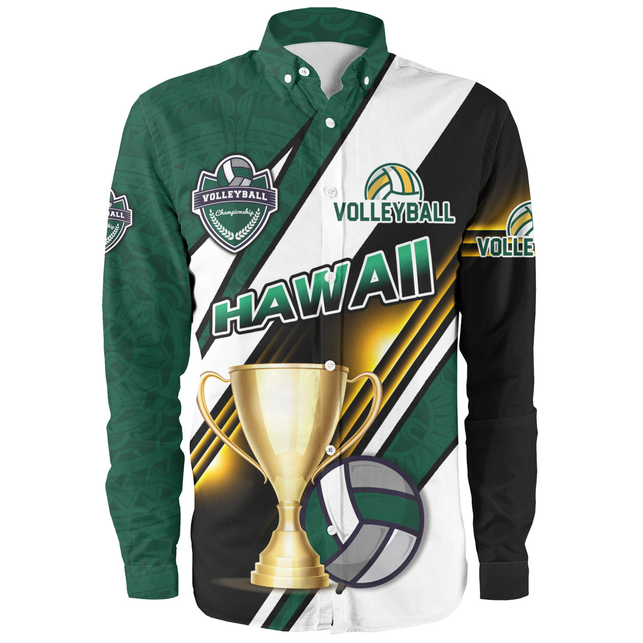 Hawaii Long Sleeve Shirt Custom Volleyball Cup Championship Hawaii Polynesian Patterns