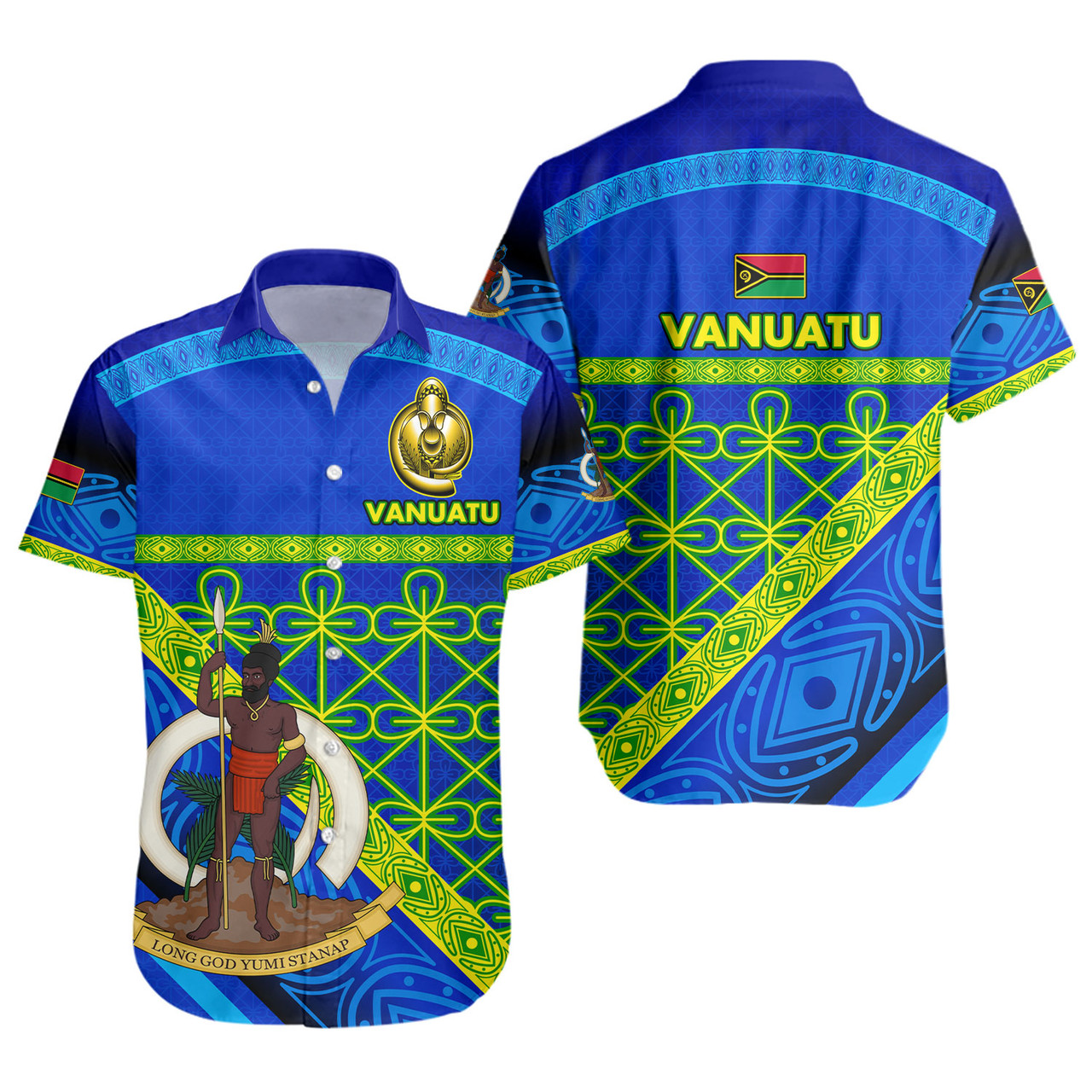 Vanuatu Short Sleeve Shirt Coat Of Arms Mutis En Atan Vanuatu Cultural