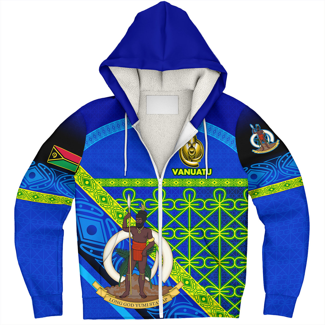 Vanuatu Sherpa Hoodie Coat Of Arms Mutis En Atan Vanuatu Cultural