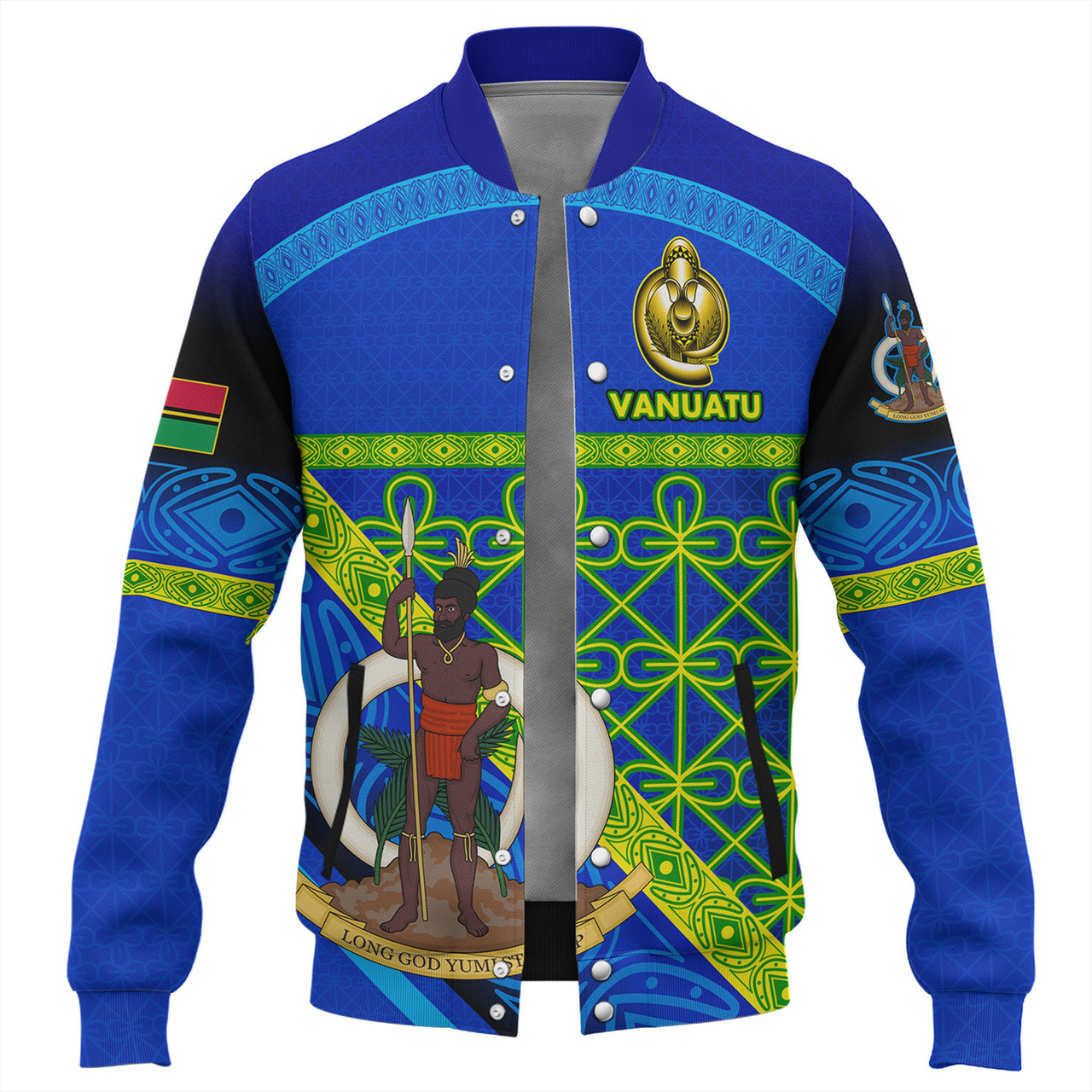 Vanuatu Baseball Jacket Coat Of Arms Mutis En Atan Vanuatu Cultural