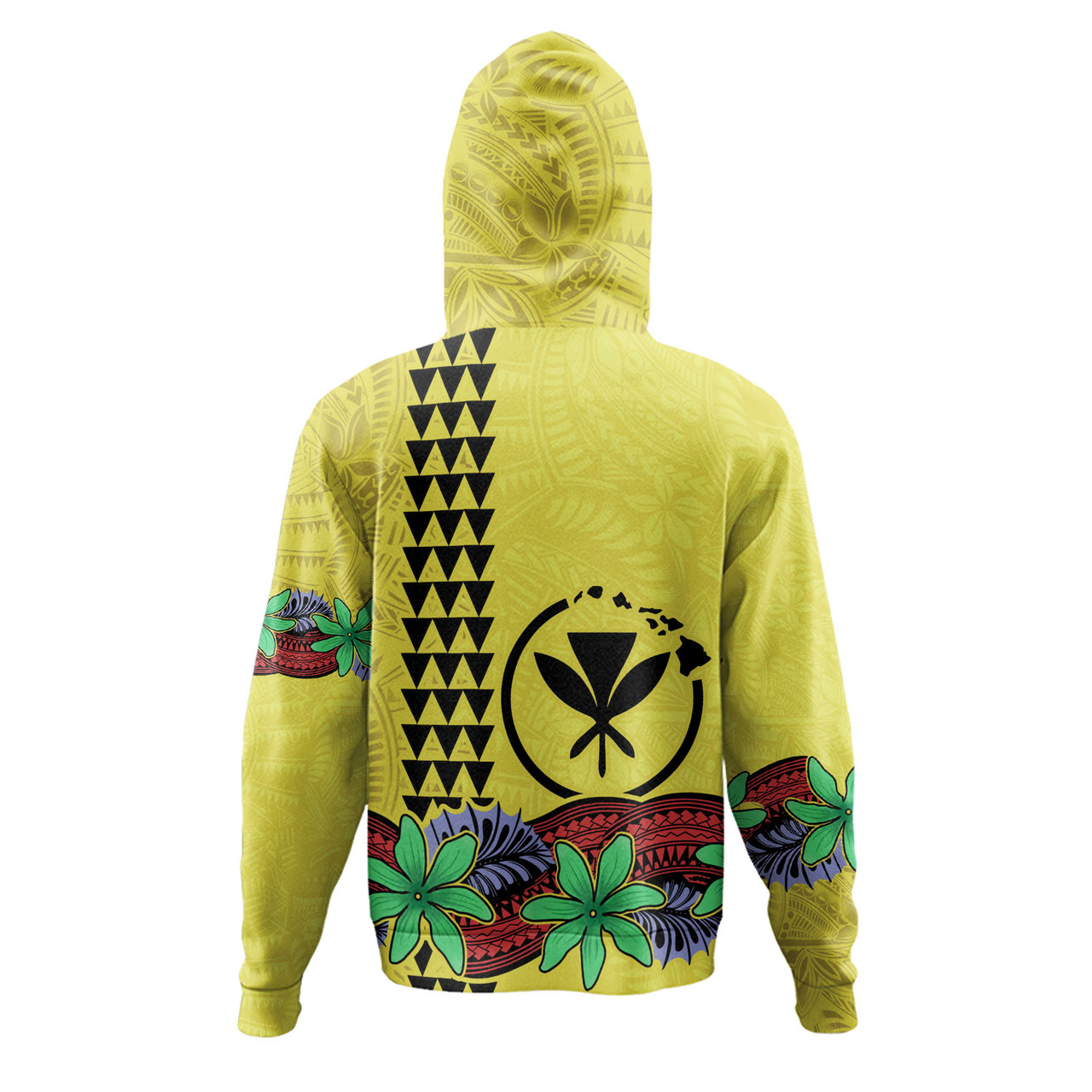 Hawaii Hoodie Kanaka Maoli Map Seal Tropical Flowers Yellow Color