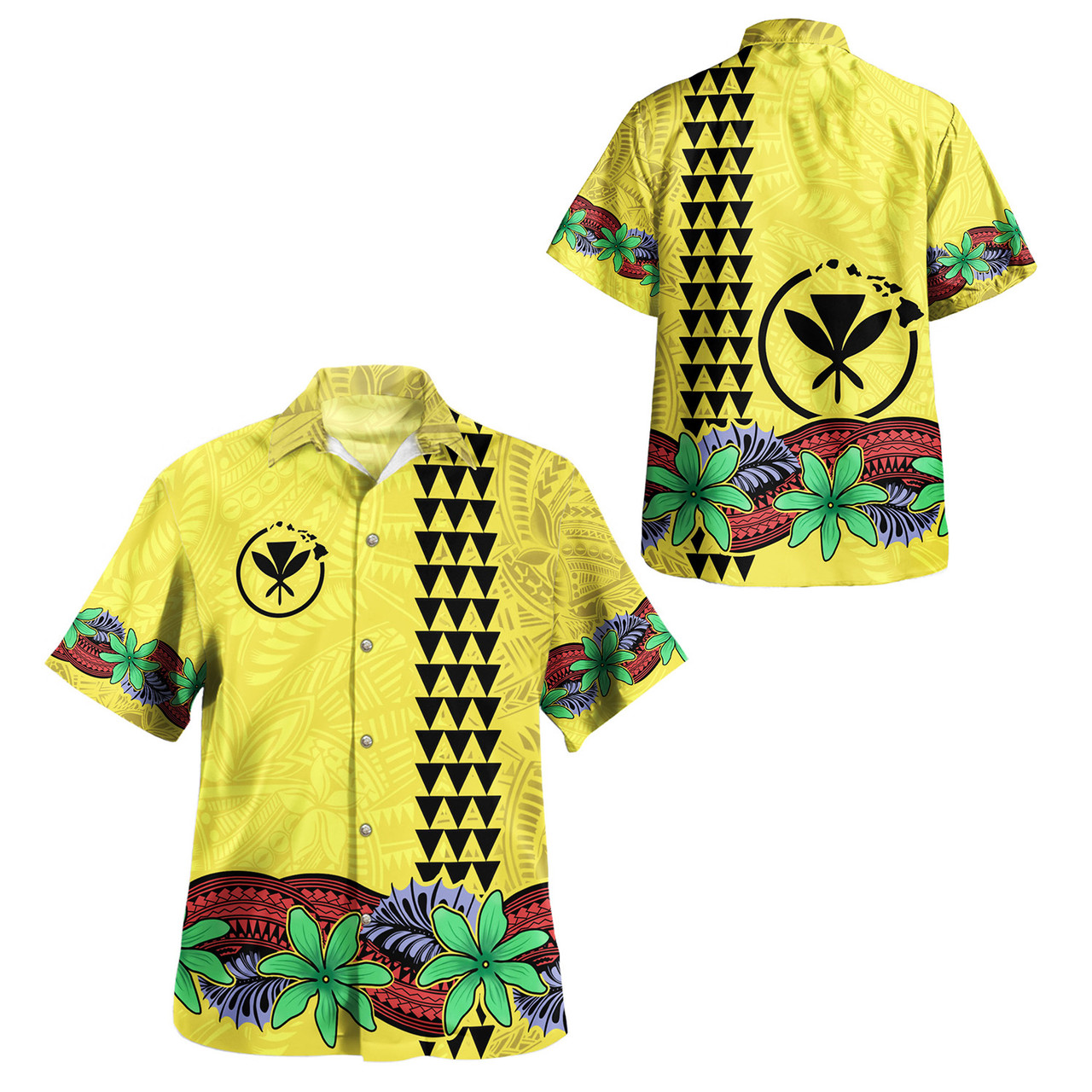 Hawaii Combo Off Shoulder Long Dress And Shirt Kanaka Maoli Map Seal Tropical Flowers Yellow Color