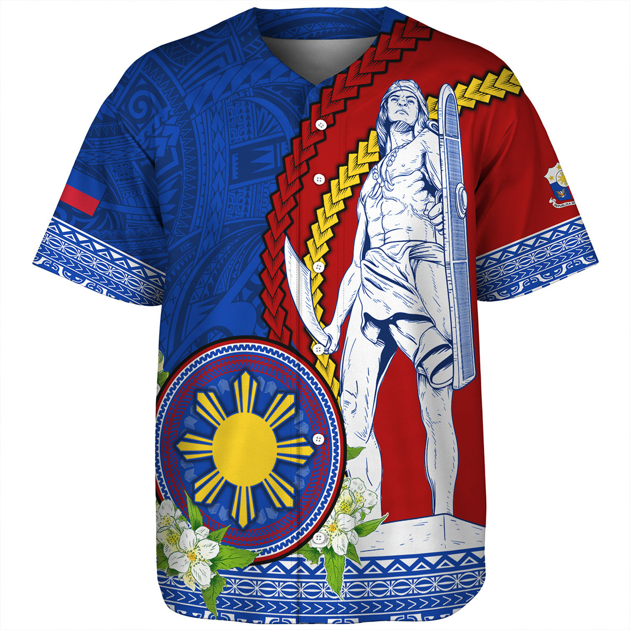 Philippines Filipinos Baseball Shirt Lapu Lapu King Jasmine Flowers Curve Design